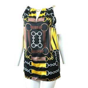 Vintage Carina Tunic Top L Black Yellow Gold Chain Accent Equestrian